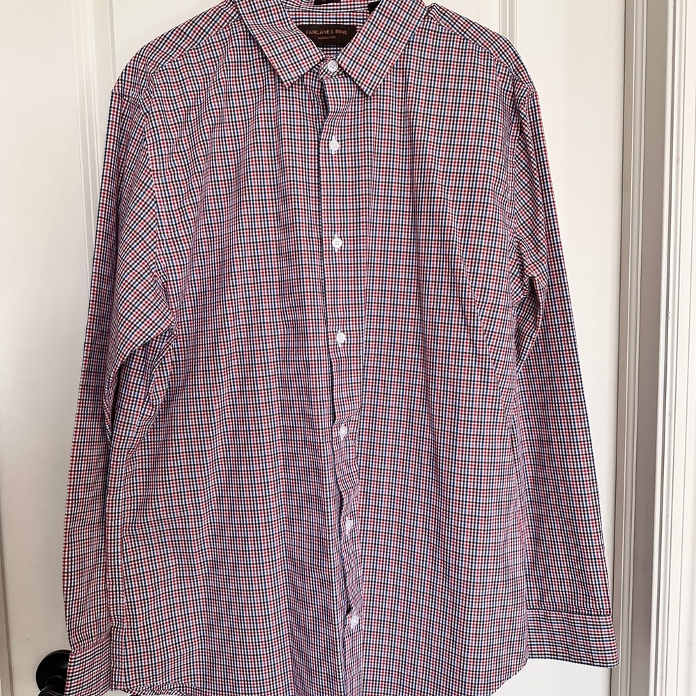 Red and Blue Casual Button Down Shirt with Classic Check Design